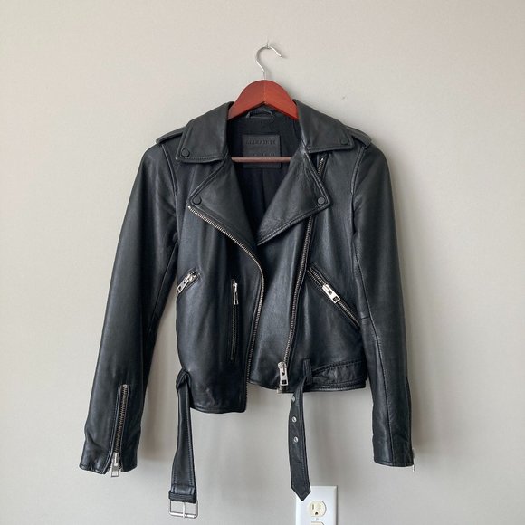 ❌SOLD❌ AllSaints Balfern Biker Leather Jacket in Black, size EU 34 / US 2 - Picture 1 of 5